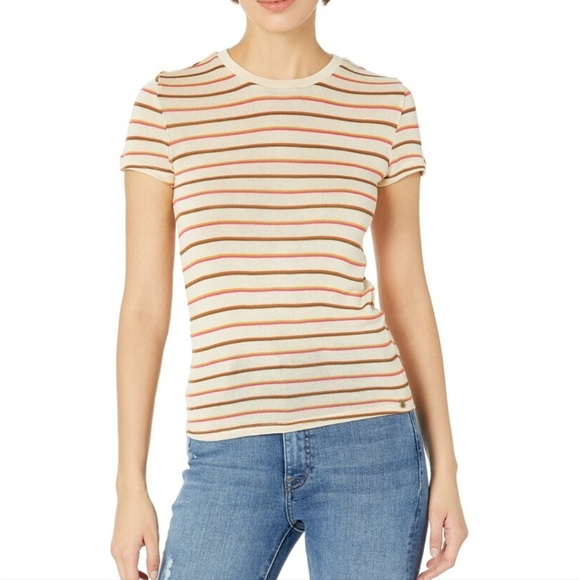 Volcom Cream and Orange Fitted Ribbed T-Shirt. Size Meduim 8. - Picture 1 of 7
